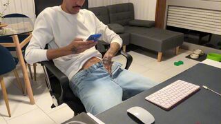 Asafe Santtos takes on a skinny dude in denim jeans on webcam in a wild bareback session - 1 image