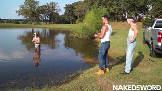 Cade Maddox dominates and fucks Josh Moore's massive cock in rough outdoor sex frenzy