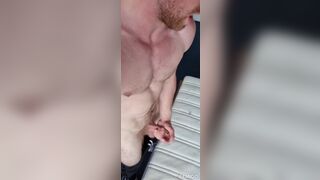 FItness model with perfect body jerking off