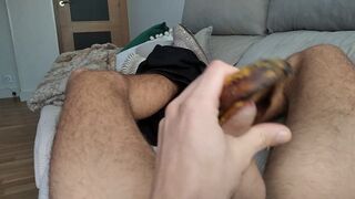 Pig Boy Jerks off Big Dick Very Dirty with Hot Banana, Lots of Pleasure, You should try - 4 image
