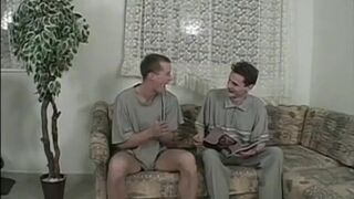 A pair of hot gay dudes fuck on the sofa after a party - 2 image