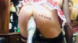 Wearing purple cloths while I fuck my ass in public - 2 image