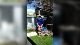 Daisy taped to a pole in back yard - 5 image